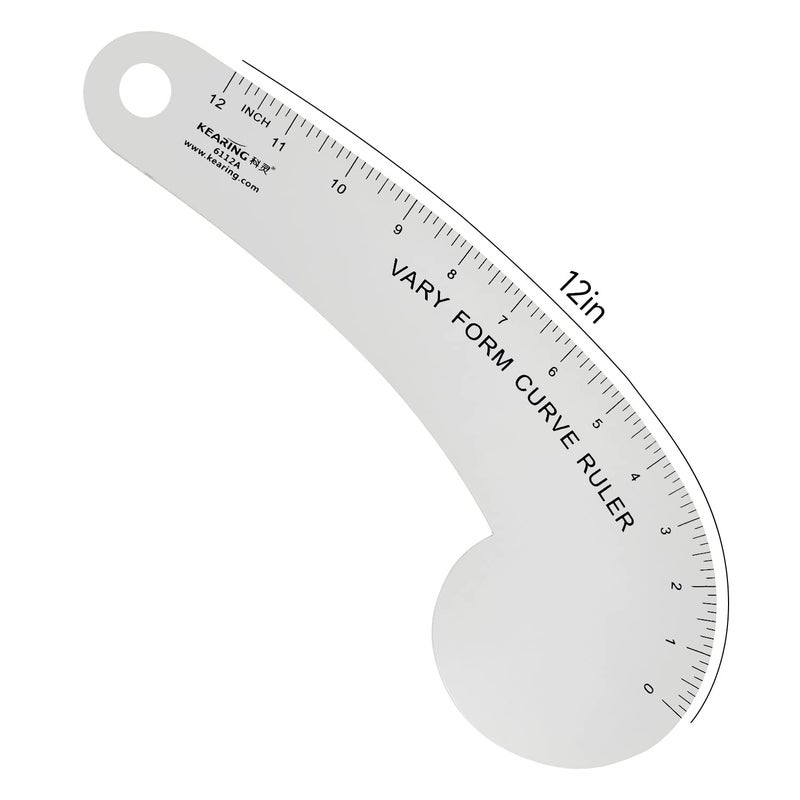 KEARING Vary Form Curve Ruler 12“ French Curve Ruler for Pattern Making, Aviation Aluminum Hip Curve Ruler for Measuring Sewing - Image 2